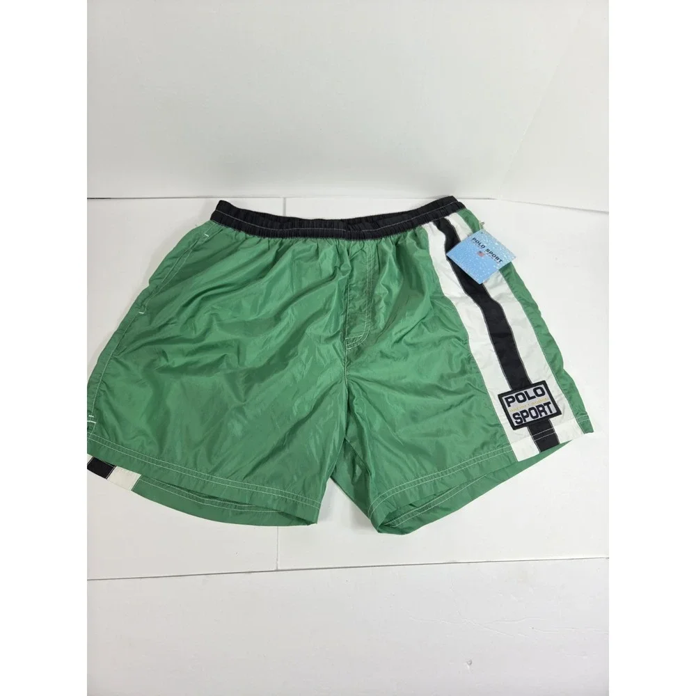 VTG Polo Sport Ralph Lauren Shorts Men  XXL Green Striped Board Swim TRUNK W TAG